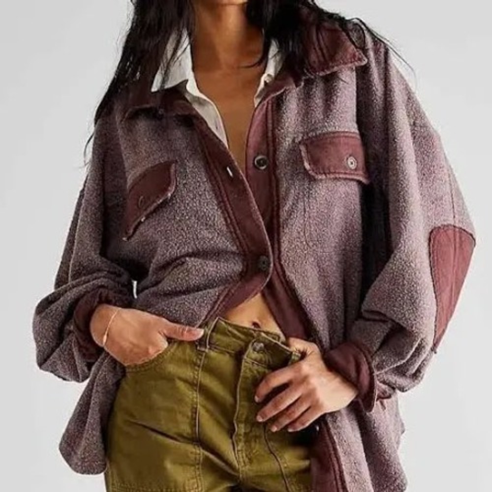 Free People We The Free Ruby Jacket Wine Burgundy Fleece Shacket Medium